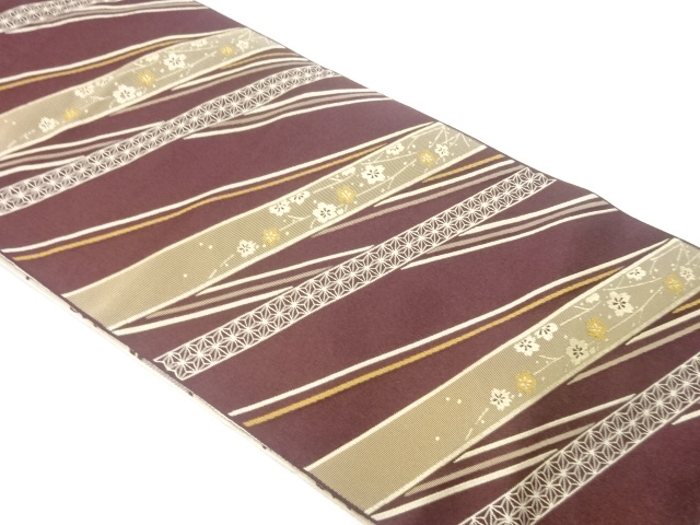 桜に麻の葉模様織出し名古屋帯